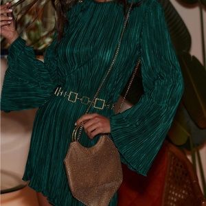 12th tribe Tate Emerald Plisse Mini Dress